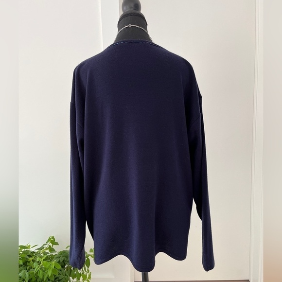 JACQUES VERT Navy Blue Iridescent Beads Fine Knit Sweater Embellished Fancy - Picture 8 of 16